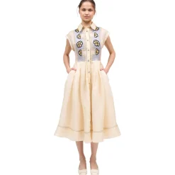Midi-Kleid mit Gingham-Oberteil